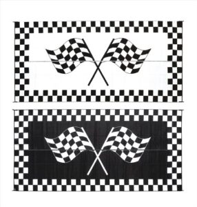 ming’s mark rf-8201 stylish camping reversible classical patio mat – 8′ x 20′, black w/ white, racing flags