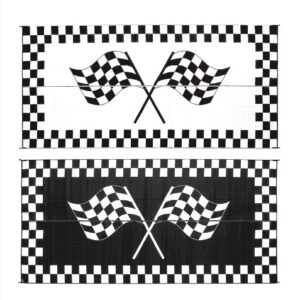 Ming's Mark RF-8201 Stylish Camping Reversible Classical Patio Mat - 8' x 20', black w/ white, racing flags