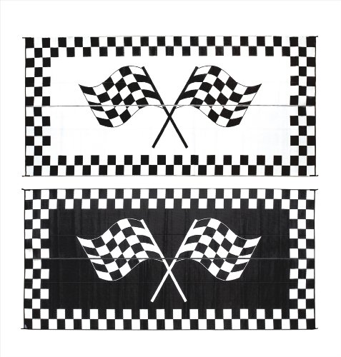 Ming's Mark RF-8201 Stylish Camping Reversible Classical Patio Mat - 8' x 20', black w/ white, racing flags