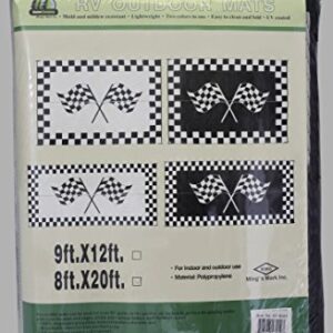 Ming's Mark RF-8201 Stylish Camping Reversible Classical Patio Mat - 8' x 20', black w/ white, racing flags