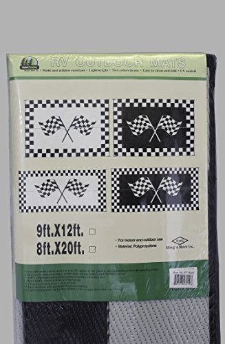Ming's Mark RF-8201 Stylish Camping Reversible Classical Patio Mat - 8' x 20', black w/ white, racing flags