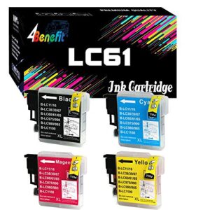 4 pack (1 black + 1 each color) non-oem ink cartridge for lc61 brother (15.5ml each cartridge) dcp 165c mfc 250c 255cw 290c 295cn 385cw 490cw 585cw 790cw 5490cw 5890cw 6490cw