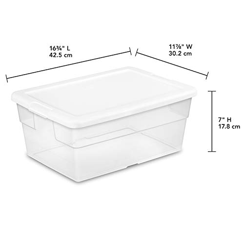 Sterilite 16448012 16 Quart/15 Liter Storage Box, White Lid with Clear Base, 12-Pack
