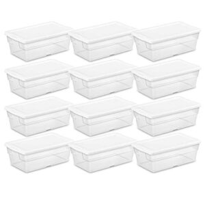 sterilite 6 qt clear plastic stackable storage bin w/white latching lid organizing solution, 12 pack