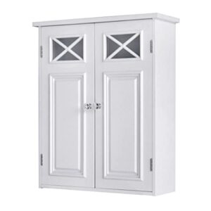 elegant home fashions dawson removable wooden wall cabinet with cross molding and 2 doors, white