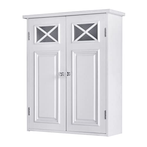 Elegant Home Fashions Dawson Removable Wooden Wall Cabinet with Cross Molding and 2 Doors, White