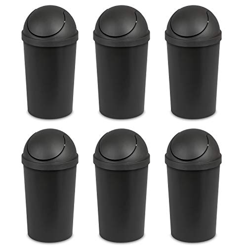 Sterilite 10839006 3 Gallon/11.4 Liter Round SwingTop Wastebasket, Black, 6-Pack