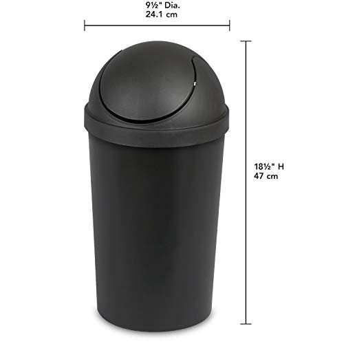 Sterilite 10839006 3 Gallon/11.4 Liter Round SwingTop Wastebasket, Black, 6-Pack