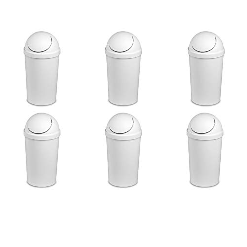 Sterilite 10838006 3 Gallon/11.4 Liter Round SwingTop Wastebasket, White, 6-Pack