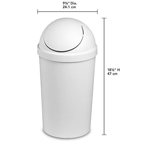 Sterilite 10838006 3 Gallon/11.4 Liter Round SwingTop Wastebasket, White, 6-Pack