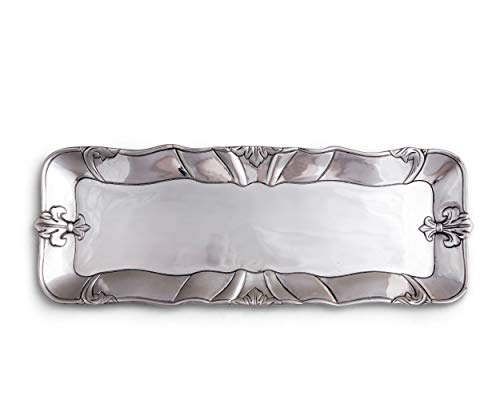 Arthur Court Designs Aluminum Metal Fleur-De-Lis Oblong Food Serving Tray Centerpiece 18 inch x 7 inch