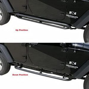 Rampage SRS Side Bar Retractable Rockguard Steps | Pair, Steel, Textured Black | 88732 | Fits 2007 - 2018 Jeep Wrangler JK 4-Door