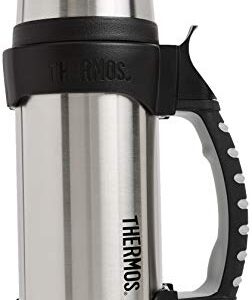 Thermos The Rock Vacuum Insulated 1 Liter Beverage Bottle, stainless steel/black, 1.1 quart (2510TRI2)