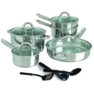 gibson home abruzzo 12 piece stainless steel cookware set, silver