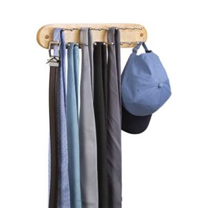 Richards Homewares Wall Mounted Tie, Belt and Scarf Hanger, Holds Up to 21-Ties, Natural Wood