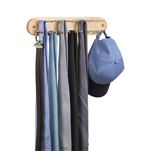 Richards Homewares Wall Mounted Tie, Belt and Scarf Hanger, Holds Up to 21-Ties, Natural Wood