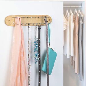 Richards Homewares Wall Mounted Tie, Belt and Scarf Hanger, Holds Up to 21-Ties, Natural Wood