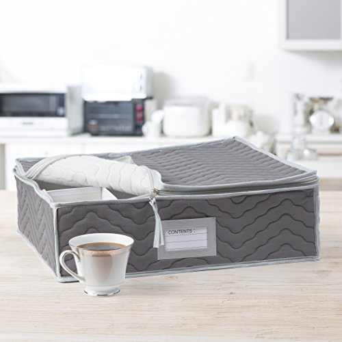 China Cup Storage Chest - Deluxe Quilted Microfiber (Light Gray) (13"H x 15.5"W x 5"D)