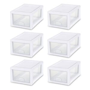 sterilite 20518006 6 quart/5.7 liter stacking drawer, white frame with clear drawer,(pack of 6)