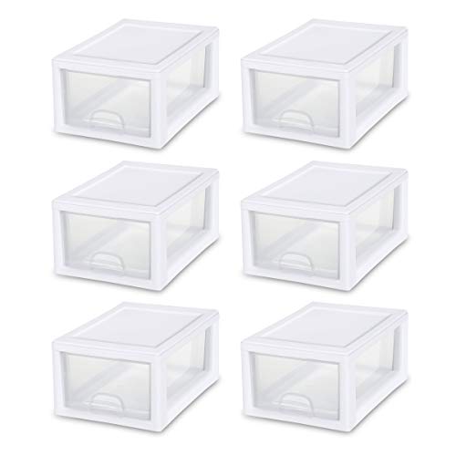 Sterilite 20518006 6 Quart/5.7 Liter Stacking Drawer, White Frame with Clear Drawer,(pack of 6)