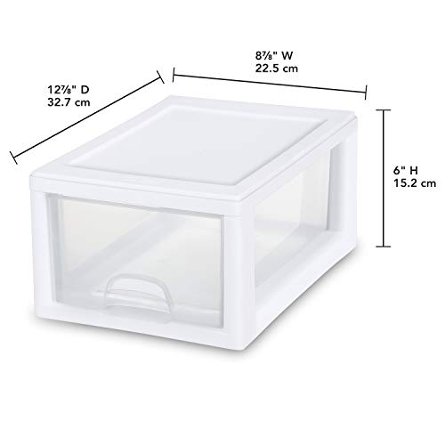 Sterilite 20518006 6 Quart/5.7 Liter Stacking Drawer, White Frame with Clear Drawer,(pack of 6)