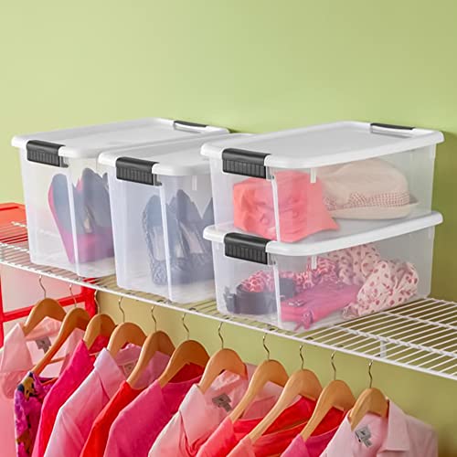 Sterilite 18 Quart Clear Plastic Stackable Storage Container Bin Box Tote with White Latching Lid Organizing Solution for Home & Classroom, 6 Pack