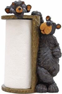 willie black bear paper towel holder rack for free standing on counter or table (great kitchen decor) 14″