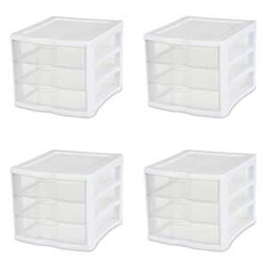 sterilite 17918004 3 drawer unit, white frame with clear drawers, pack of 4