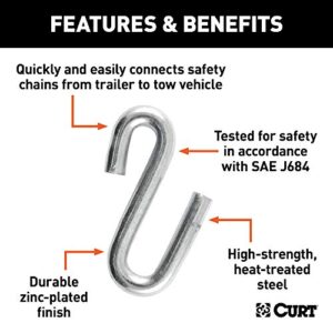 CURT 81620 17/32-Inch Certified Trailer Safety Chain S-Hook, 7,600 lbs