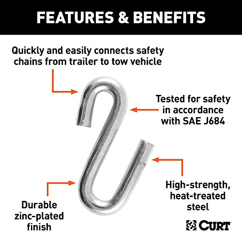 CURT 81620 17/32-Inch Certified Trailer Safety Chain S-Hook, 7,600 lbs
