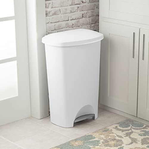 Sterilite 10968004 11 Gallon/42 Liter StepOn Wastebasket, White Lid & Base w/ Titanium Pedal, 4-Pack