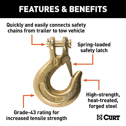 CURT 81560 3/8-Inch Forged Steel Clevis Slip Hook with Safety Latch, 18,000 lbs, 1-In Opening, 3/8" Pin