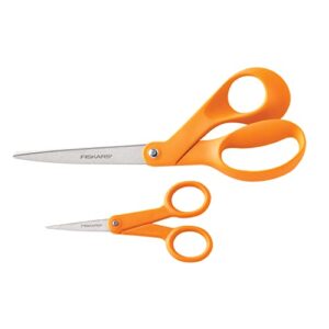 fiskars 67517197j original orange-handled scissors 8 inch and 5 inch, 2-piece set, orange