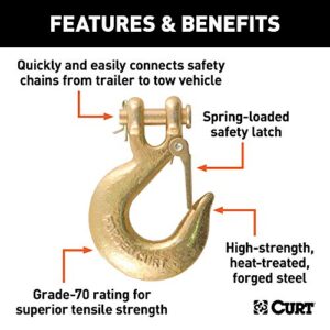 CURT 81960 3/8-Inch Forged Steel Clevis Slip Hook with Safety Latch, 24,000 lbs, 1-In Opening, 3/8" Pin