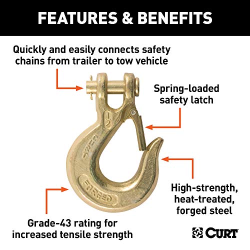 CURT 81910 1/2-Inch Forged Steel Clevis Slip Hook with Safety Latch, 35,000 lbs, 1-1/4-In Opening, 1/2" Pin