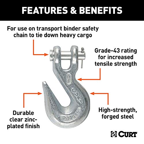CURT 81350 3/8-Inch Forged Steel Clevis Grab Hook, 5,400 lbs. Work Load, 1/2-In Pin