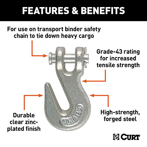 CURT 81330 1/4-Inch Forged Steel Clevis Grab Hook, 3,150 lbs. Work Load, 3/8-In Pin