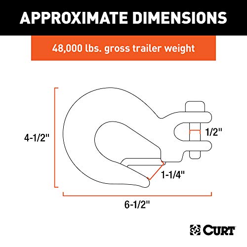 CURT 81980 1/2-Inch Forged Steel Clevis Slip Hook with Safety Latch, 48,000 lbs, 1-1/4-In Opening, 1/2" Pin