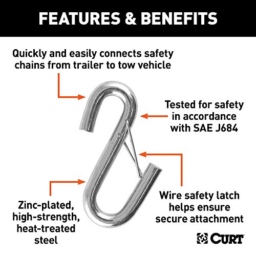 CURT 81810 3/8-Inch Certified Trailer Safety Chain S-Hook with Latch, 2,000 lbs