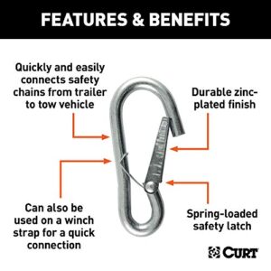 CURT 81266 Snap Hook Trailer Safety Chain Hook Carabiner Clip, 3/8-Inch Diameter, 2,000 lbs