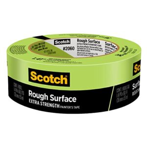 scotch rough surface extra strength painter’s tape, green, tape protects surfaces and removes easily, rough surface painting tape for indoor and outdoor use, 1.41 inches x 60.1 yards, 1 roll