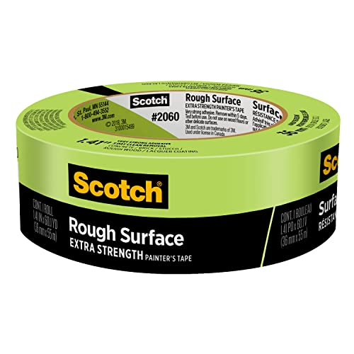 Scotch Rough Surface Extra Strength Painter's Tape, Green, Tape Protects Surfaces and Removes Easily, Rough Surface Painting Tape for Indoor and Outdoor Use, 1.41 Inches x 60.1 Yards, 1 Roll