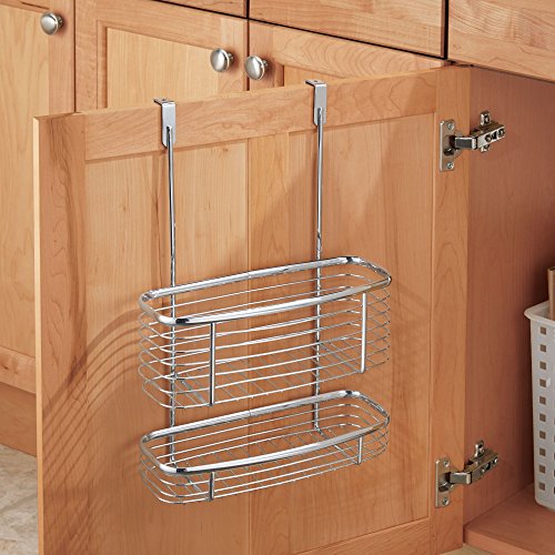 iDesign Axis Over the Cabinet 2-Tier Kitchen Storage Basket Organizer for Aluminum Foil, Sandwich Bags, Cleaning Supplies, Garbage Bags, Bath Supplies, Chrome