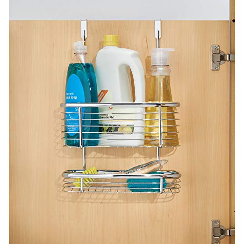 iDesign Axis Over the Cabinet 2-Tier Kitchen Storage Basket Organizer for Aluminum Foil, Sandwich Bags, Cleaning Supplies, Garbage Bags, Bath Supplies, Chrome
