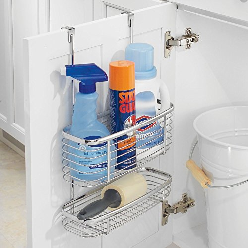 iDesign Axis Over the Cabinet 2-Tier Kitchen Storage Basket Organizer for Aluminum Foil, Sandwich Bags, Cleaning Supplies, Garbage Bags, Bath Supplies, Chrome