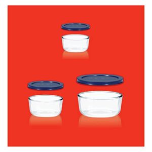 Pyrex Simply Store 6-Pc Glass Food Storage Container Set with Lid, 7-Cup, 4-Cup, & 2-Cup Round Glass Storage Containers with Lid, BPA-Free Lid, Dishwasher, Microwave and Freezer Safe