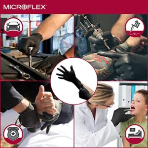 Microflex MidKnight MK-296 Disposable Nitrile Gloves for Automotive, Law Enforcement w/ Full Texture - X-Large, Black (Box of 100)