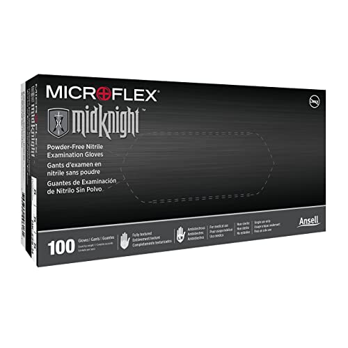 Microflex MidKnight MK-296 Disposable Nitrile Gloves for Automotive, Law Enforcement w/ Full Texture - X-Large, Black (Box of 100)