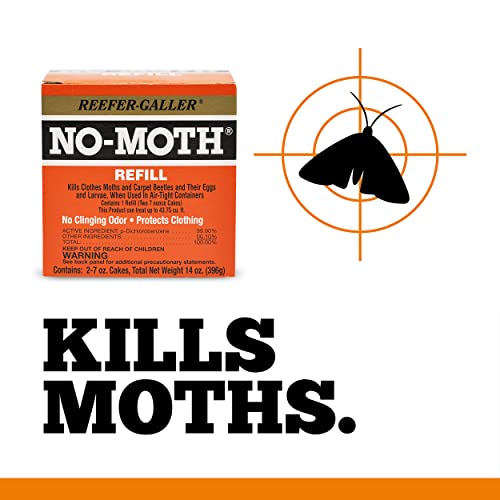 Reefer-Galler NO Moth Closet Hanger Refills - Kills Clothes Moths, Carpet Beetles, Eggs & Larvae (2 Moth Cakes, Pack of 6)