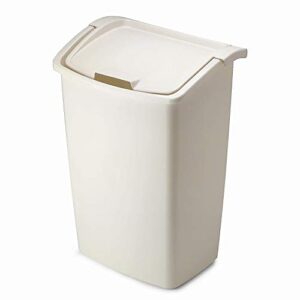 rubbermaid fg280300bisqu dual-action swing lid trash can for home, kitchen, and bathroom garbage, 11.3 gallon, off-white bisque, 45-quart, tan